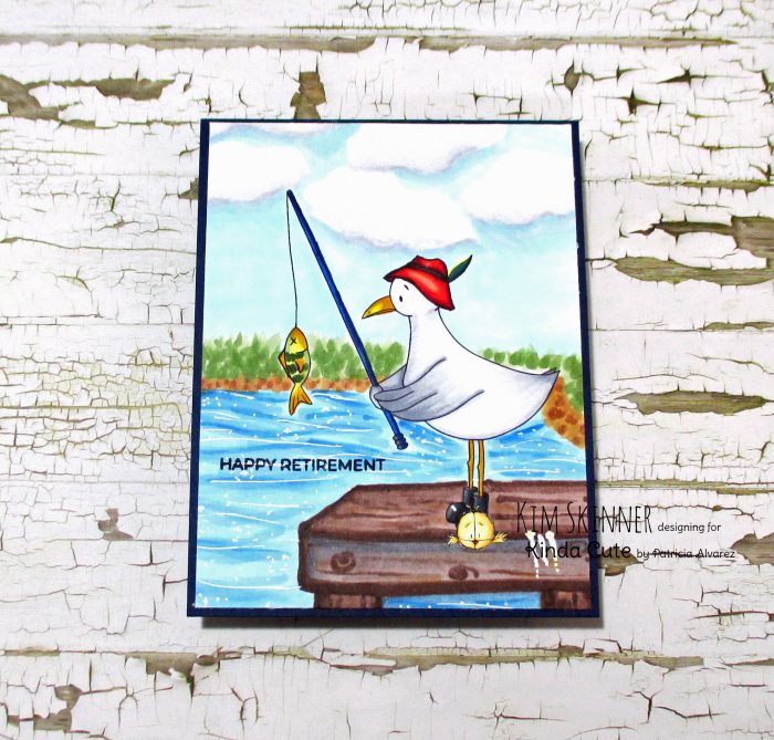 Digital Stamping Seagull Fishing with lake and dock scene