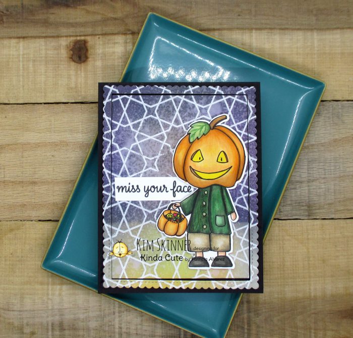 Pumpkin Head digital stamp with mixed media background