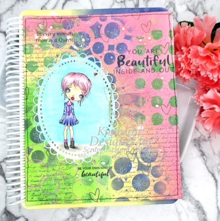 Mixed media journal page with digital stamp and stitching