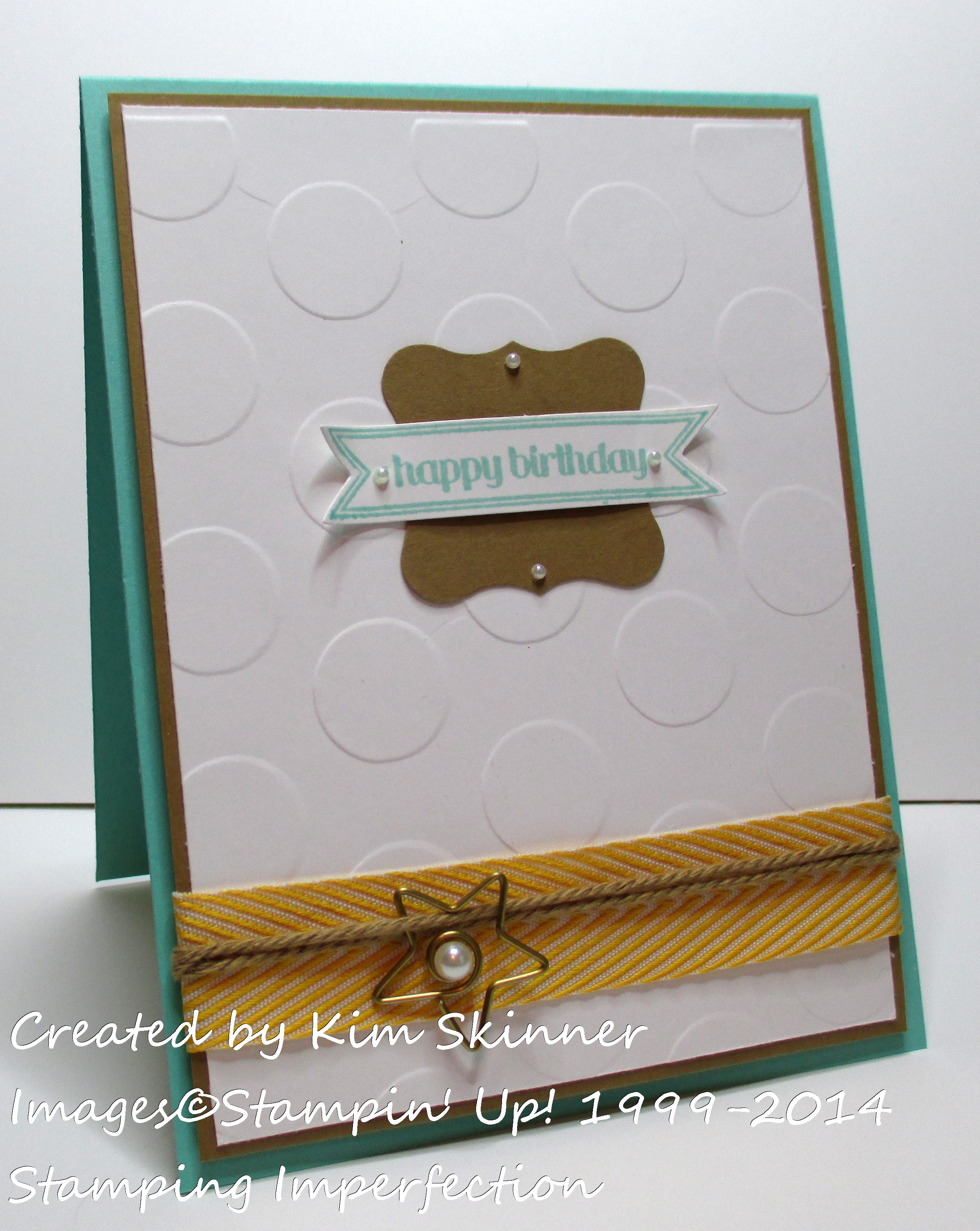 Stamping Imperfection create outside my comfort zone: Curly Label Punch, Bitty Banner Framelits and chevron ribbon